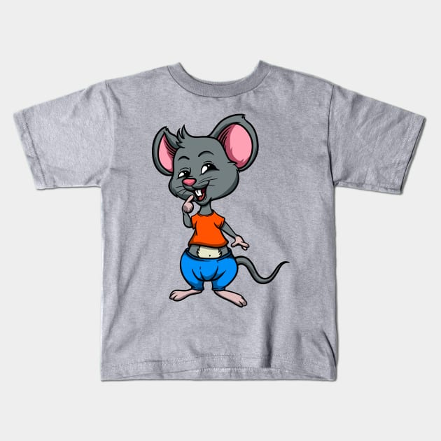 Cute Anthropomorphic Human-like Cartoon Character Mouse in Clothes Kids T-Shirt by Sticker Steve